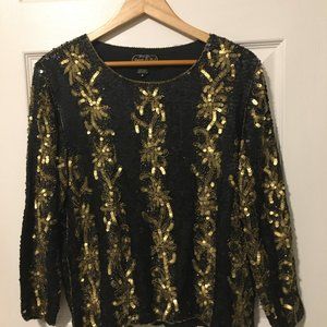 *Vintage* Black and Gold Sequin Blouse